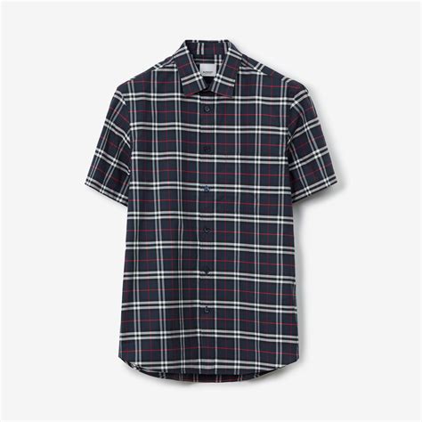 Check Cotton Shirt in Navy 